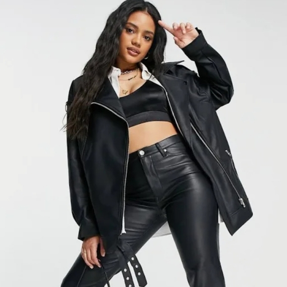 Missguided longline biker jacket in black size 0 - Picture 4 of 7